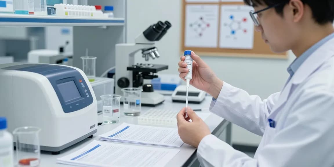 Scientist using a lyophilized peptide vial in a modern laboratory, showcasing research-grade peptides for advanced studies.