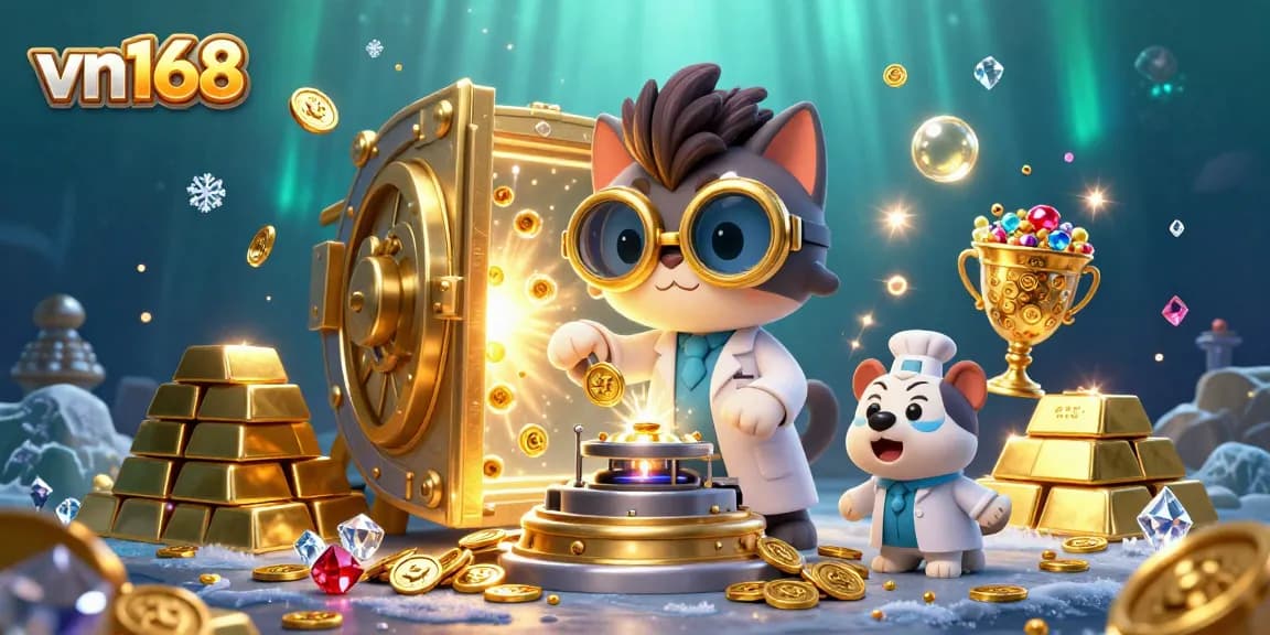 Experience big wins at vn168 in a vibrant casino scene filled with gold coins and exciting game elements.