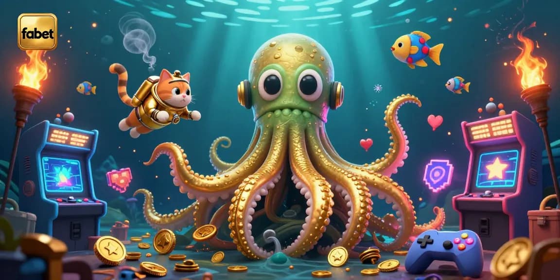 Engage with fabet’s thrilling underwater casino realm featuring a kraken alongside colorful gaming elements.