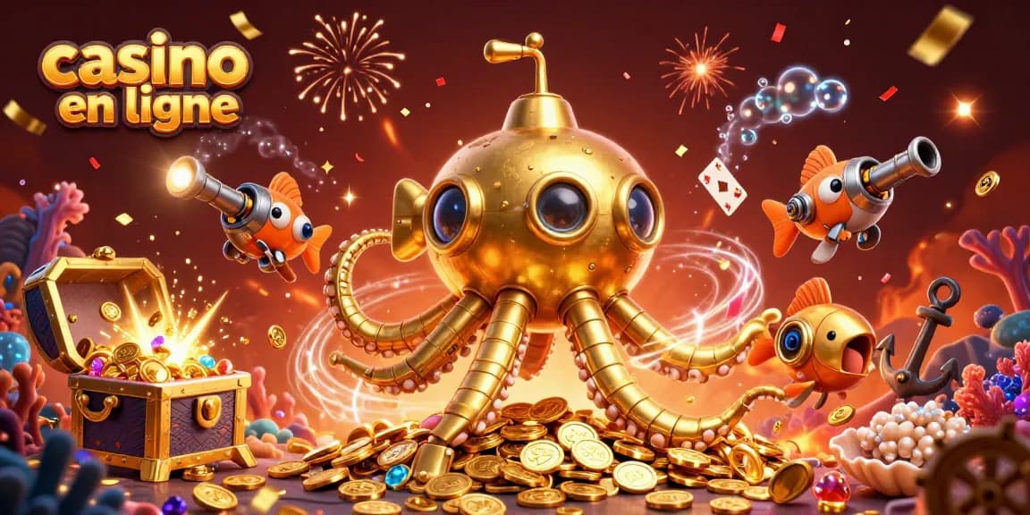 Gagnez avec casino en ligne grâce à une illustration de jeu inspirée d'un kraken sous-marin et de trésors sous-marins.
