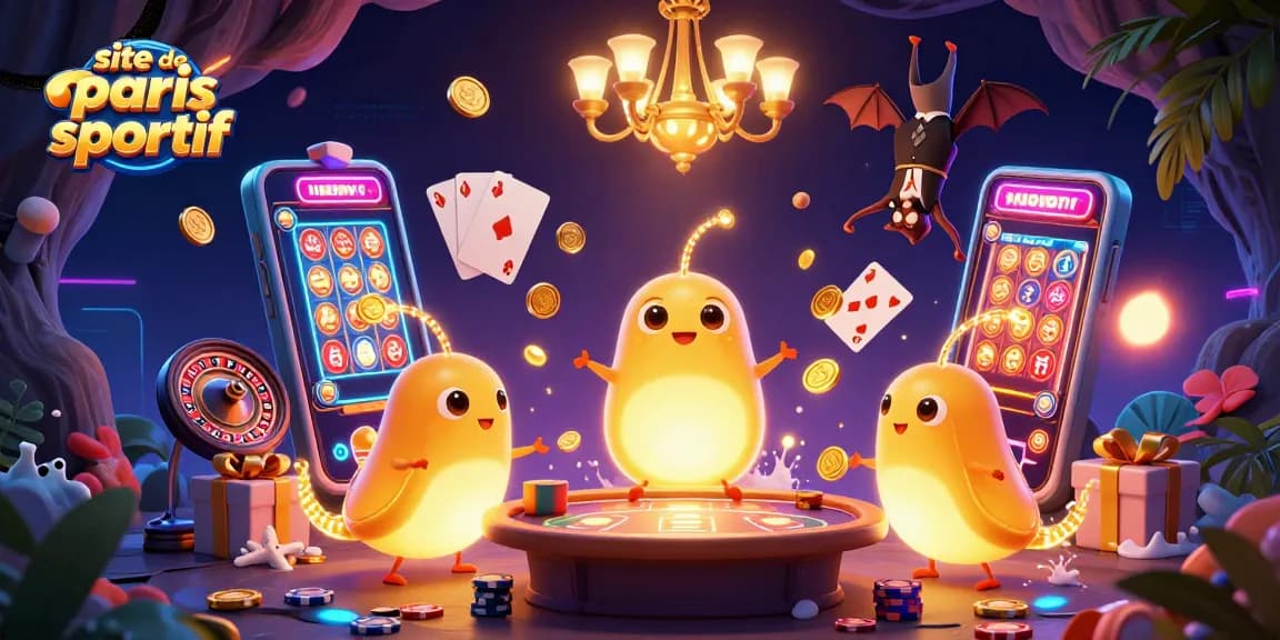 Explorez un site de paris sportif dynamique, illuminé par des vers luisants dans une ambiance de casino.
