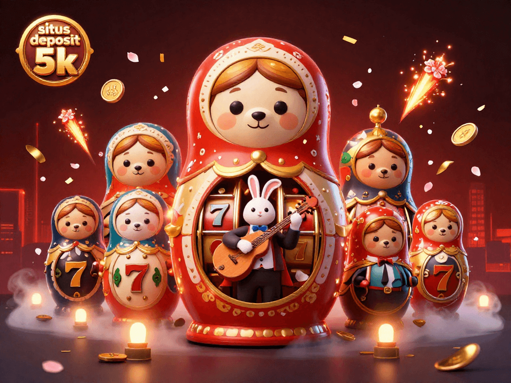 Experience the excitement of situs deposit 5k with vibrant casino characters and lucky symbols in this colorful illustration.