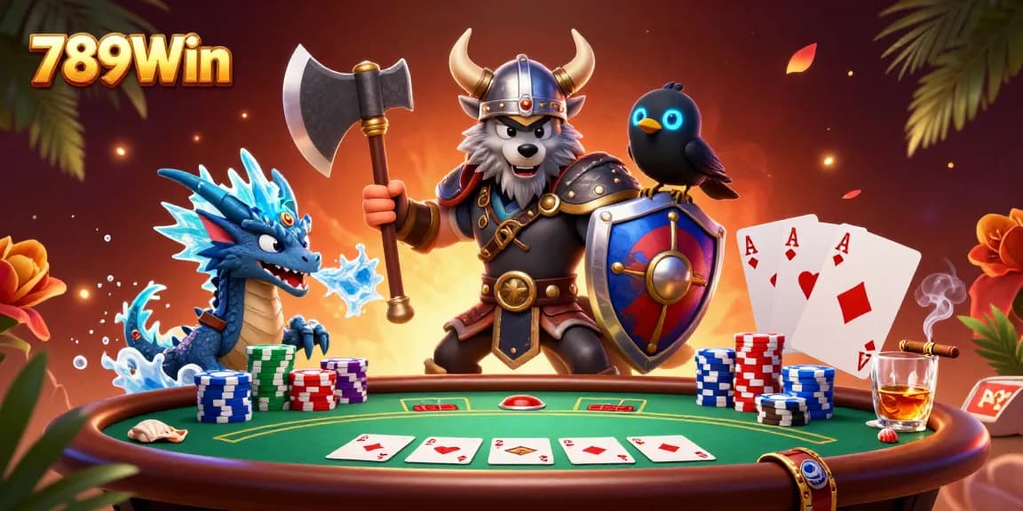 Experience thrilling action with 789Win at a vibrant poker table in this 3D illustration.