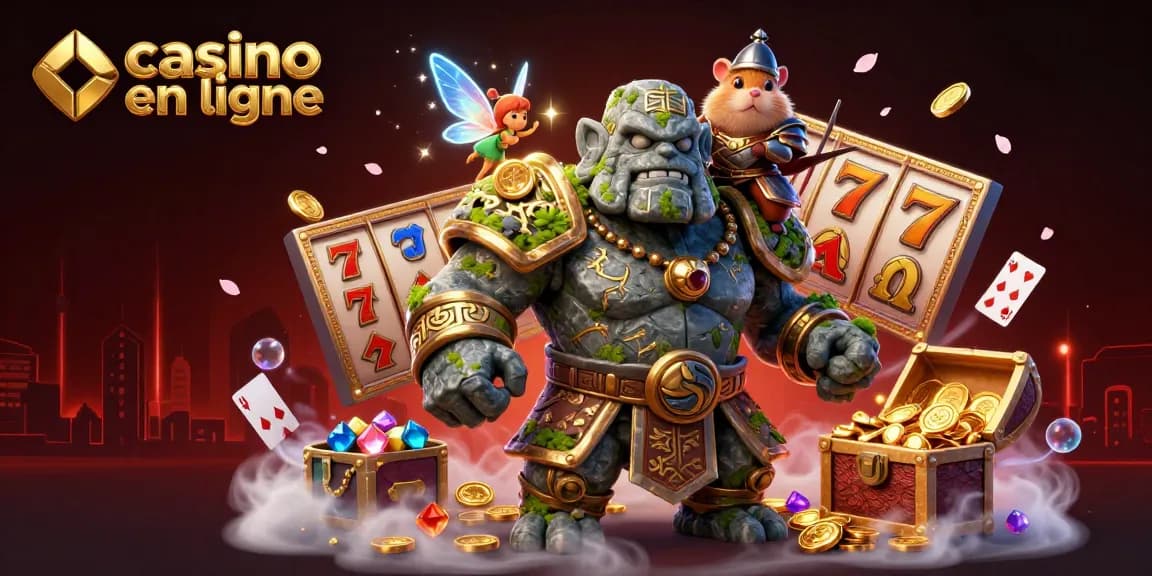 Jouez à casino en ligne et découvrez l'émerveillement d'une illustration 3D de golem et de magie.
