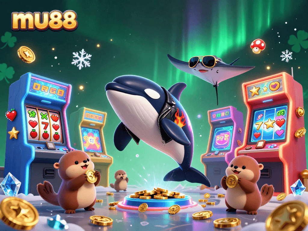 Join mu88's thrilling casino adventure featuring a dynamic 3D scene with characters and slots.