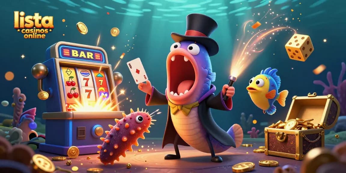 Explora la lista casinos online con una impresionante representación 3D de un pez anguila y un pez linterna en acción.
