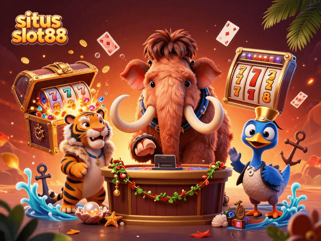 Situs slot88 menampilkan mammoth bouncer, tamu VIP macan sabertooth, dan penjaga doorman dodo di kasino.