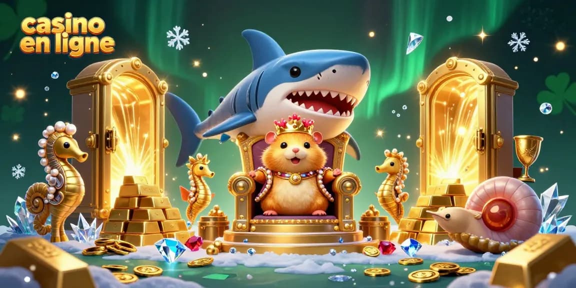 Profitez de l'expérience de casino en ligne avec un roi hamster et des gardes seahorse entourés de trésors.