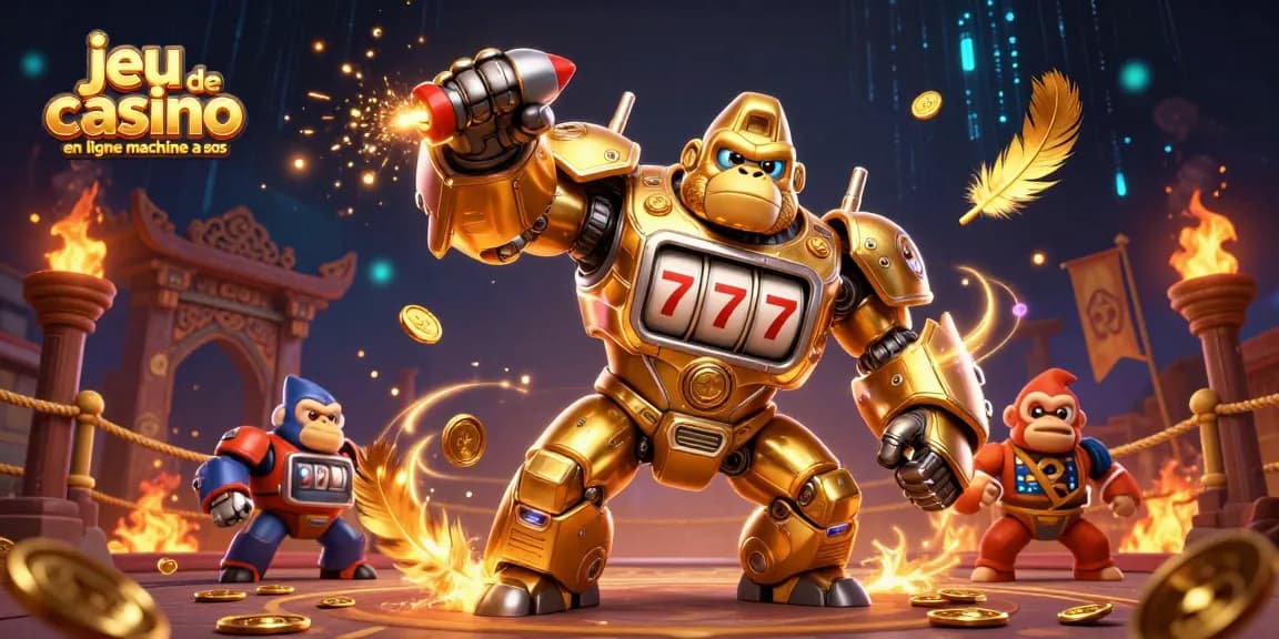 Jouer aux jeux de machine à sous en ligne avec le gorille en or et le pilote singe qui explosent de pièces.