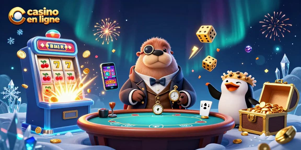 Jouez au casino en ligne avec une illustration 3D colorée de personnages amusants au poker.