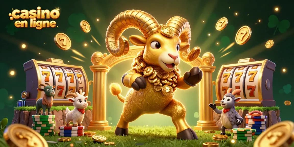 Profitez de l'expérience casino en ligne avec un bélier doré chargé vers les jackpots et les rouleaux.