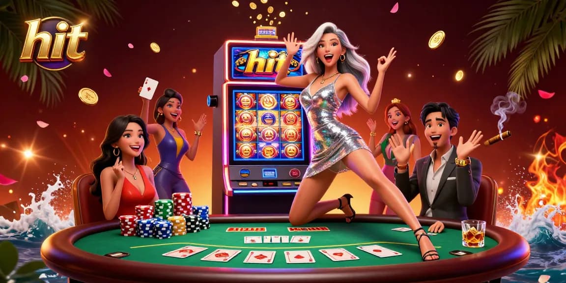Hit big at the casino with vibrant slot action and poker excitement surrounding a stunning woman.