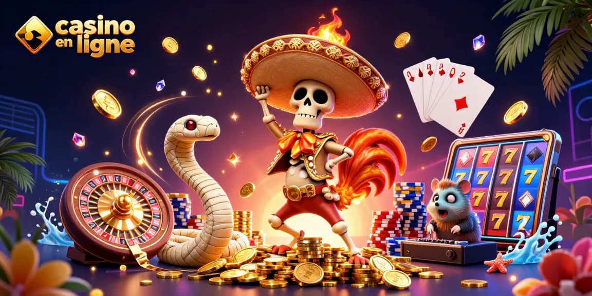 Casino en ligne : victoire animée avec un coq dansant sur des pièces d'or
