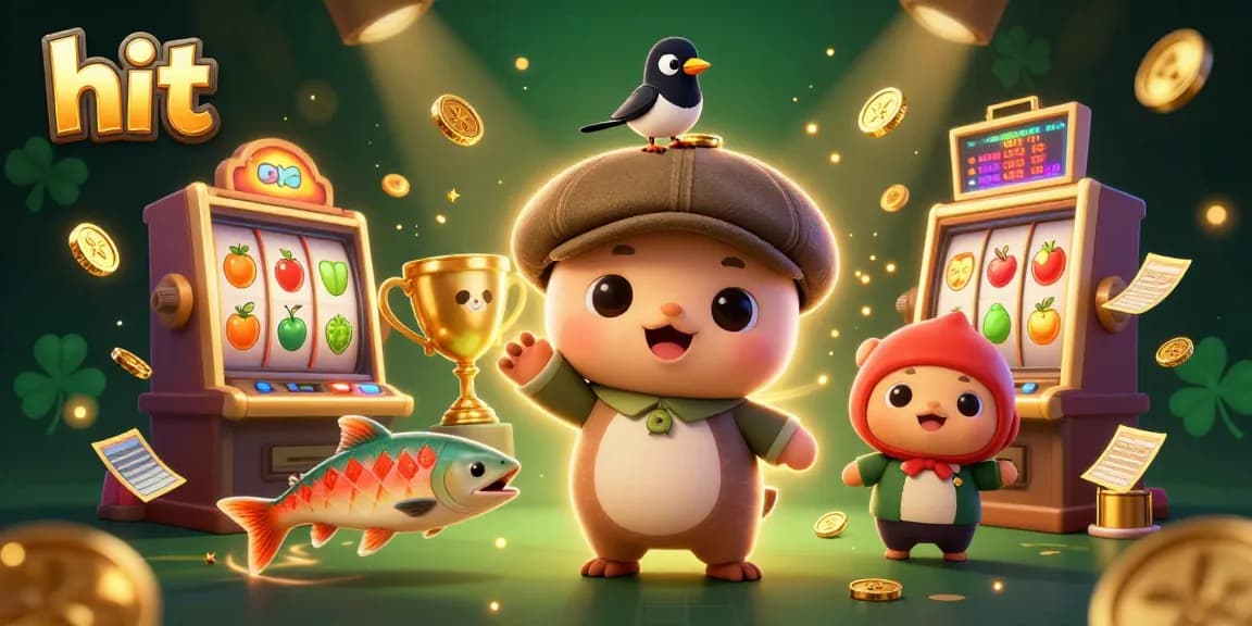 Engage in the hit gaming experience with slot machines, vibrant characters, and celebratory elements.