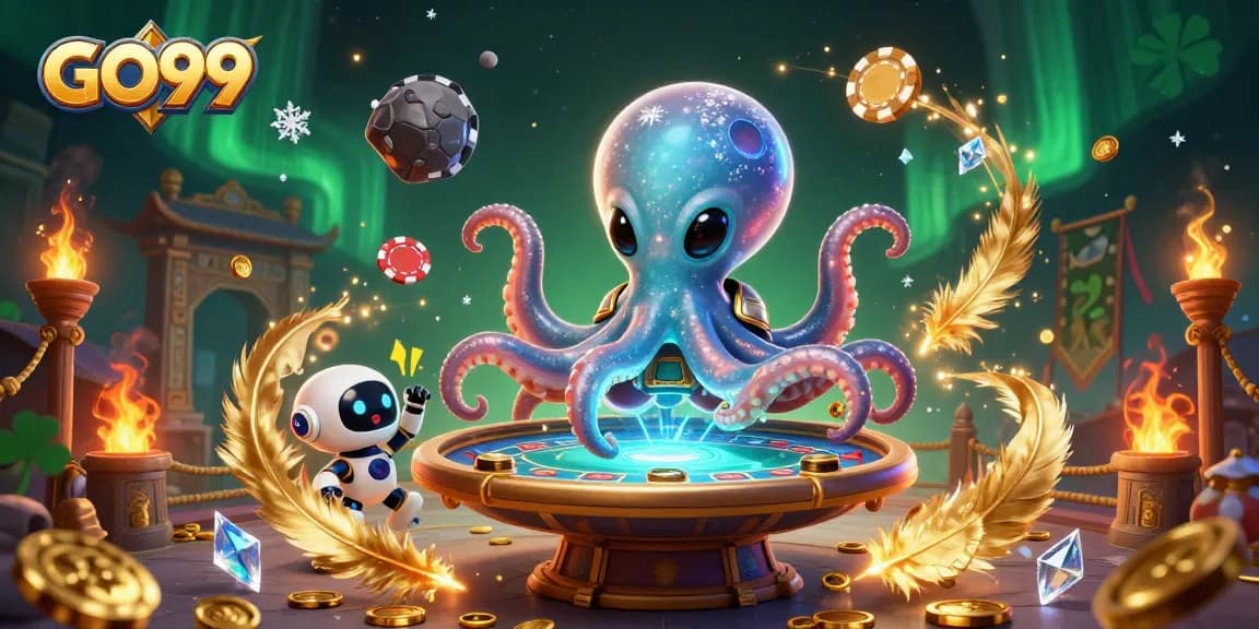 Engage in thrilling poker action at GO99 with a galactic octopus and robot companion