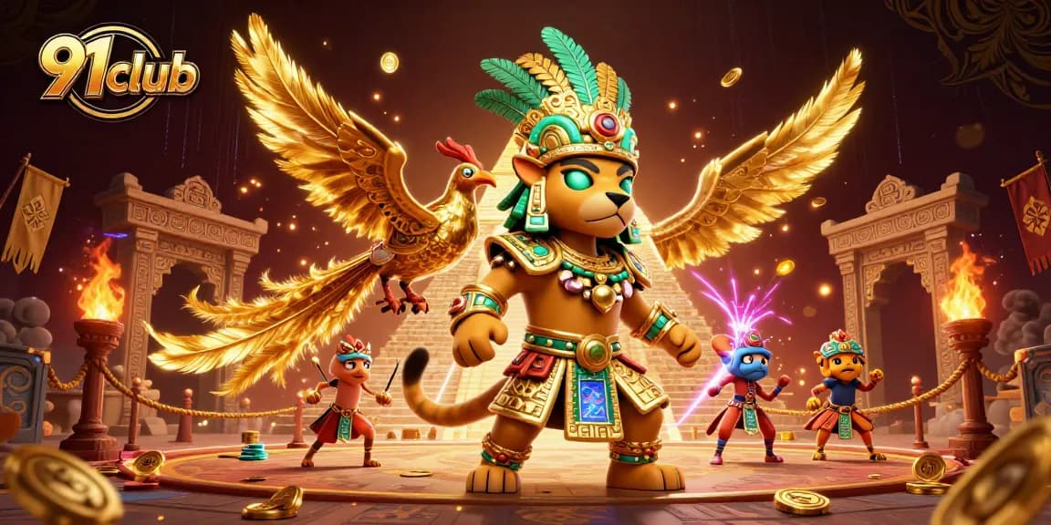 Engage with 91club in an exhilarating atmosphere, featuring captivating Mayan and casino elements.