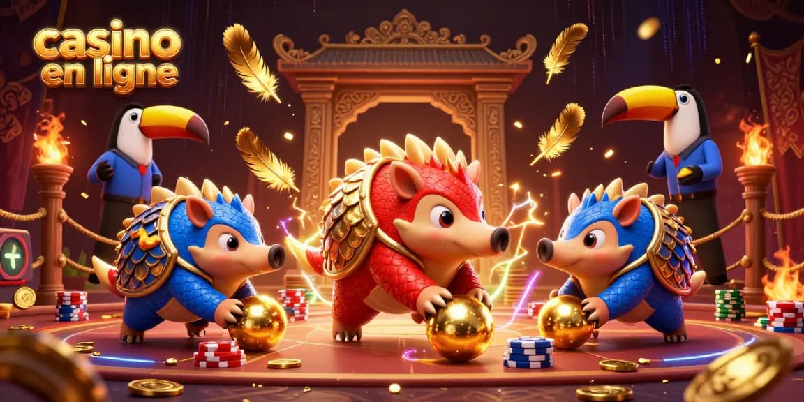Une scène dynamique avec un casino en ligne, représentants pangolins rivaux dans une bataille de poker.