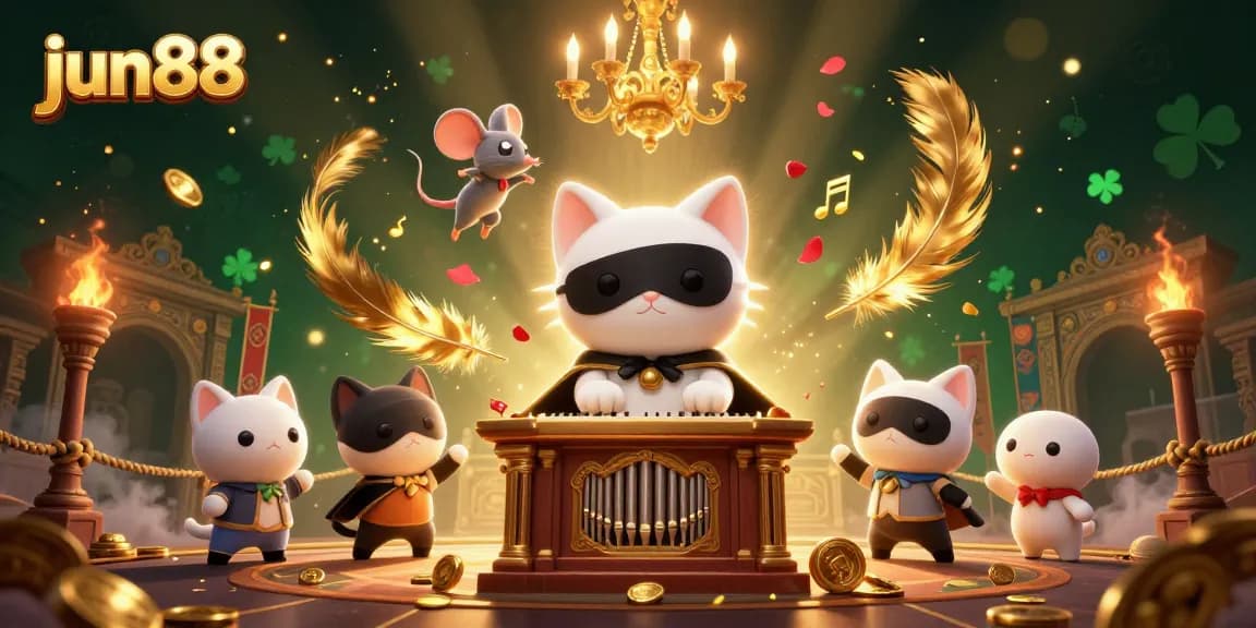 Experience thrilling action at jun88 with a dynamic casino scene featuring vibrant characters and golden gaming elements.