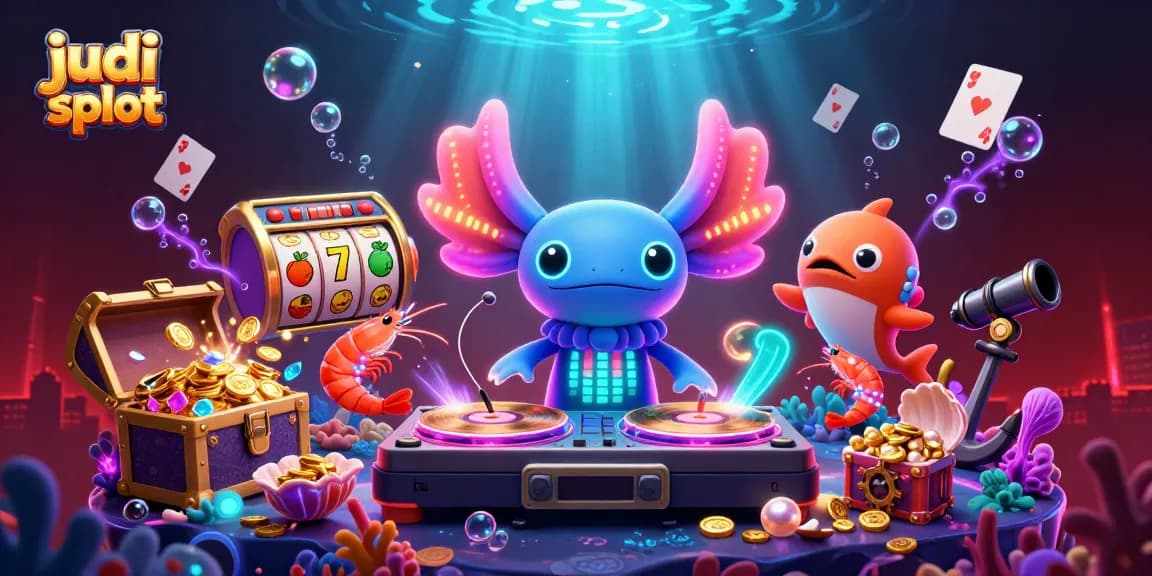Engage in judi slot with vibrant characters and dynamic casino elements in a colorful underwater scene.
