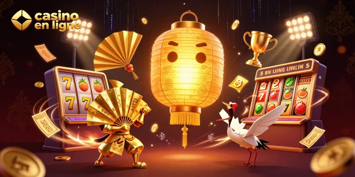 Découvrez des jeux de casino en ligne immersifs dans cette illustration dynamique ornée d'objets de jeu en or.