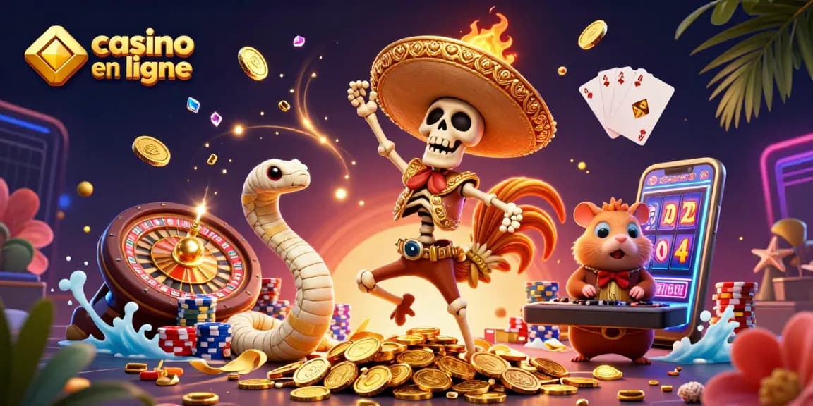 Vivez l'excitation du casino en ligne avec des personnages animés dans une scène riche.