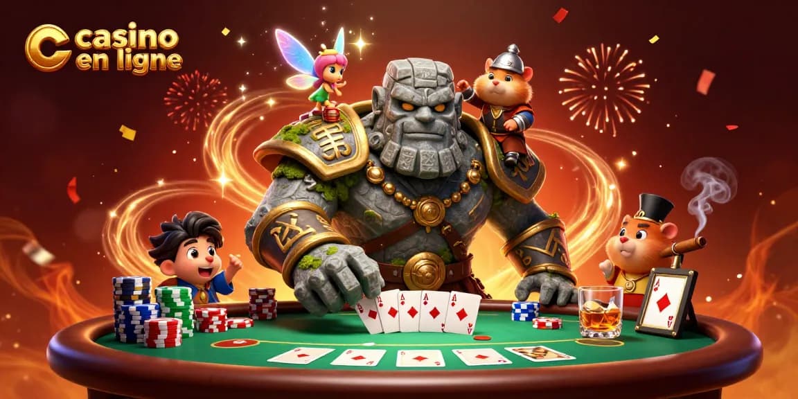 Célébrez vos gains au casino en ligne avec un golem gardien et une fée magique animés par la chance.