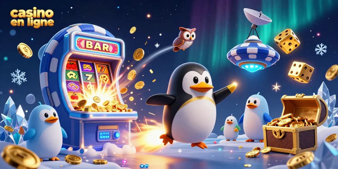 Jouez dans un casino en ligne animé avec des symboles colorés et des jetons brillants.