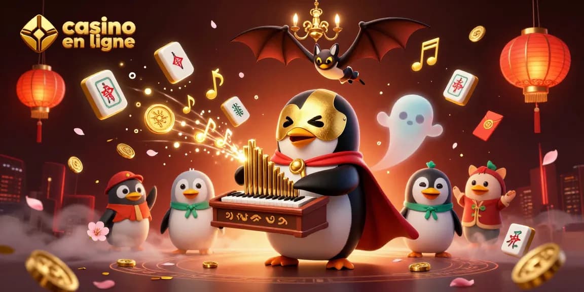 Jouer au casino en ligne avec un pingouin fantôme et des éléments festifs de jeux classiques.