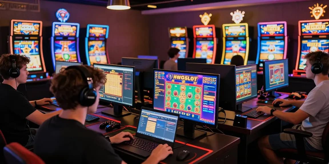 HWGSLOT vibrant online gaming scene with players enjoying slots and immersive graphics.