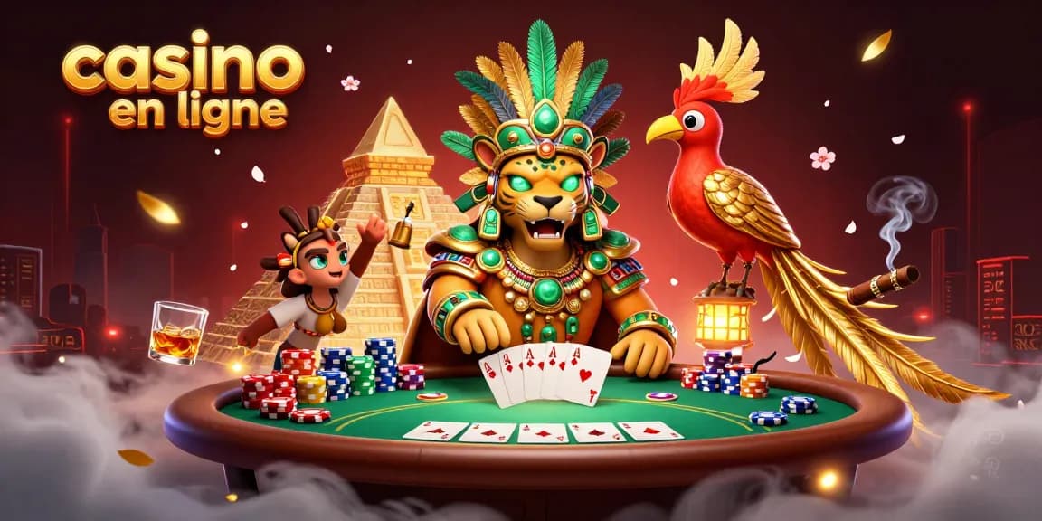 Jouez au casino en ligne avec des graphismes 3D ultra-détaillés mettant en scène des éléments de poker.