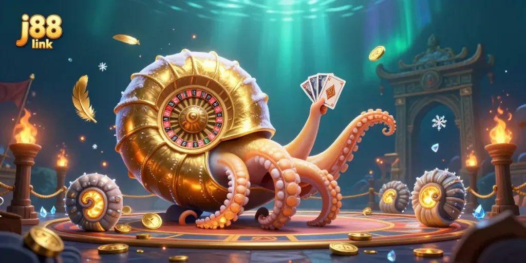 Experience the thrilling j88 link with our 3D nautilus-inspired casino scene full of action and excitement.