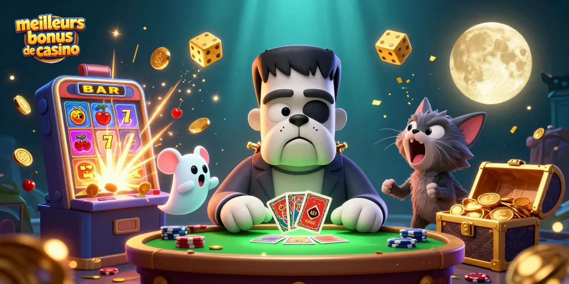 Découvrez les meilleurs bonus de casino avec cette scène 3D animée de monstres de casino jouant aux cartes et s'amusant.