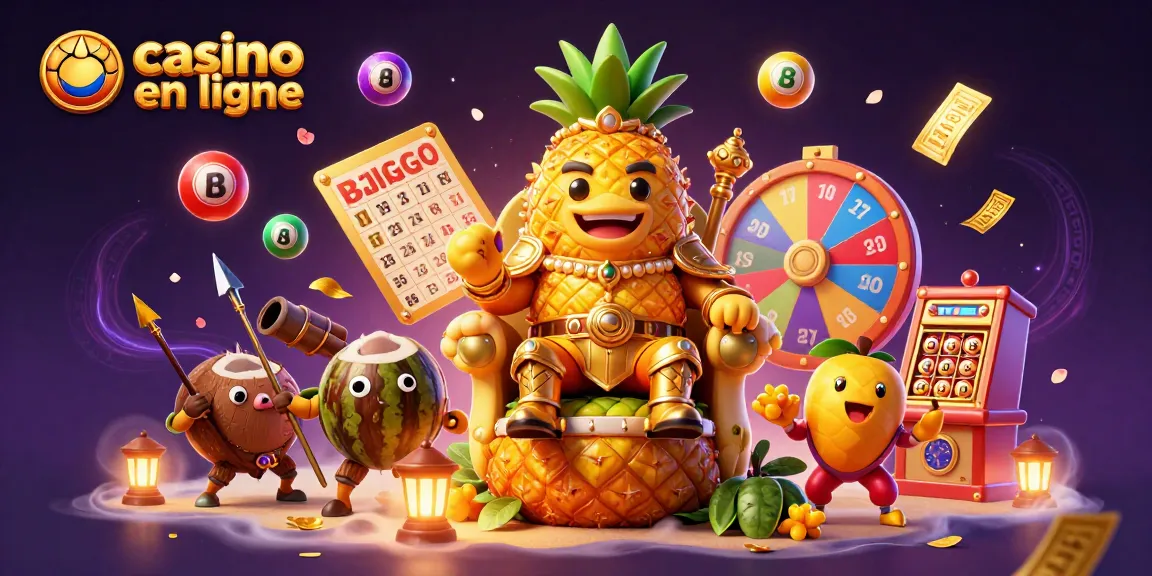 Jouez avec les numéros colorés à casino en ligne, tandis que le roi ananas et ses gardes festoient.