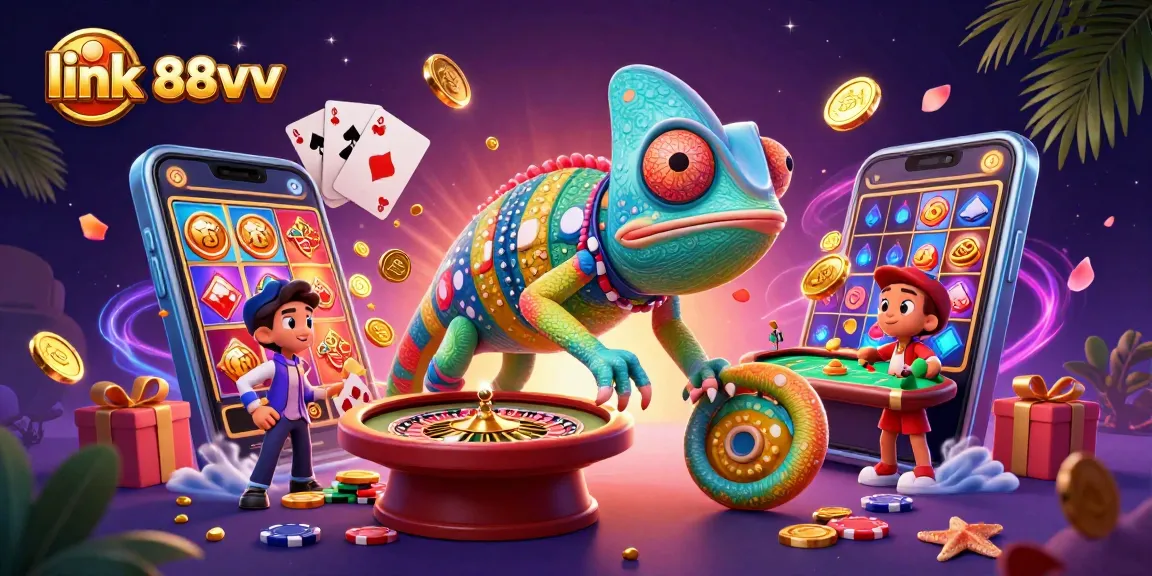 Play exciting games and win big with link 88vv featuring a vibrant chameleon casino owner.