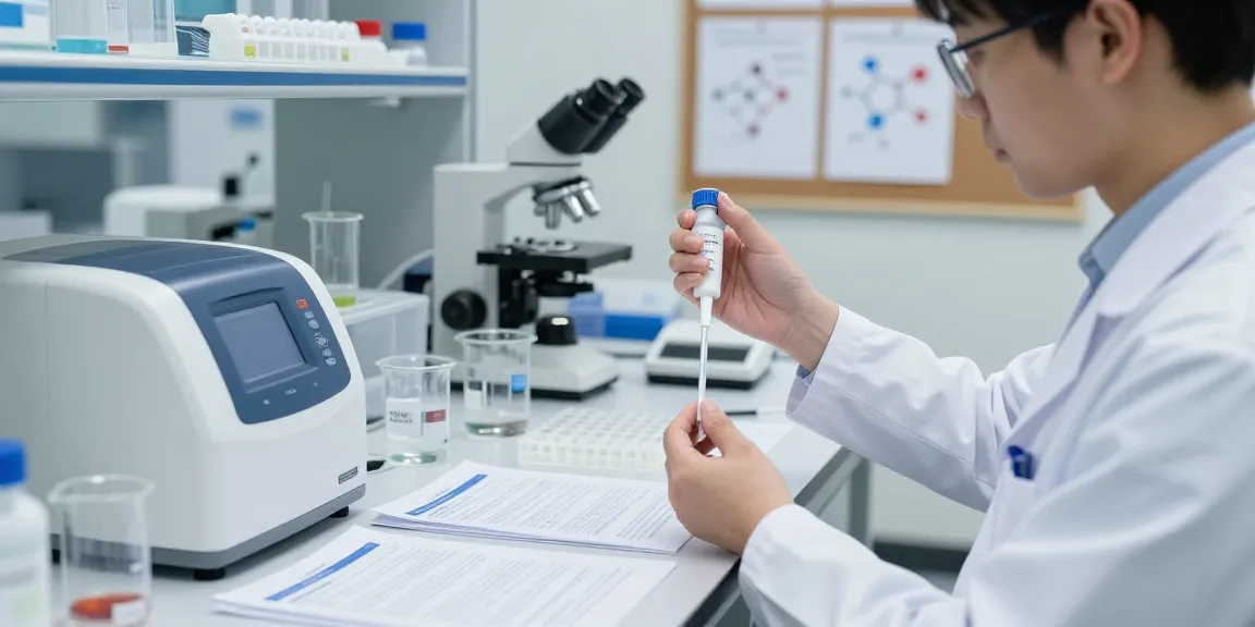 Scientist using a lyophilized peptide vial in a modern laboratory, showcasing research-grade peptides for advanced studies.