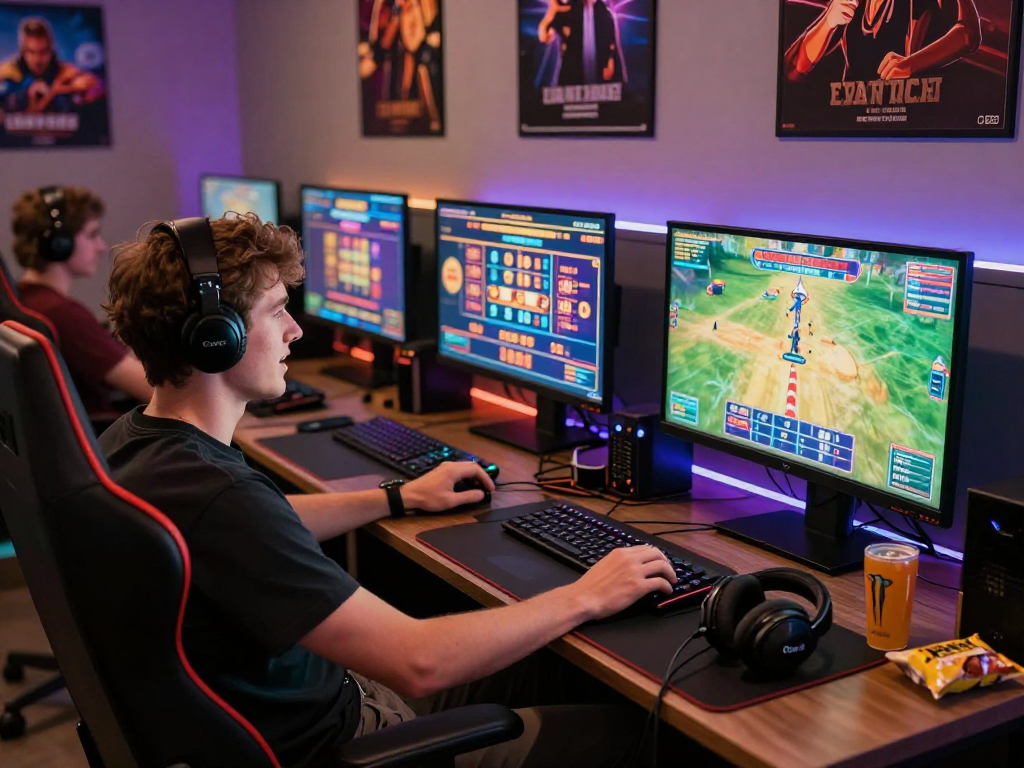 Engaged user playing online slots while trying login raja328 in a vibrant gaming setup.
