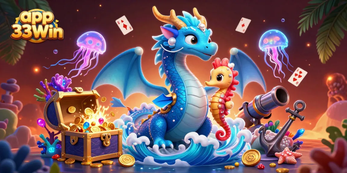 Engage with app 33Win's thrilling world of gambling through a dynamic underwater casino scene.