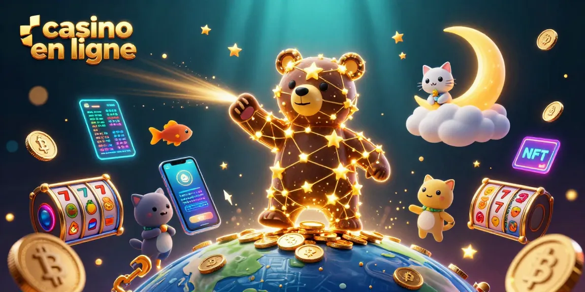 Illustration dynamique de casino en ligne avec un ours étoilé et des éléments de jeu captivants.