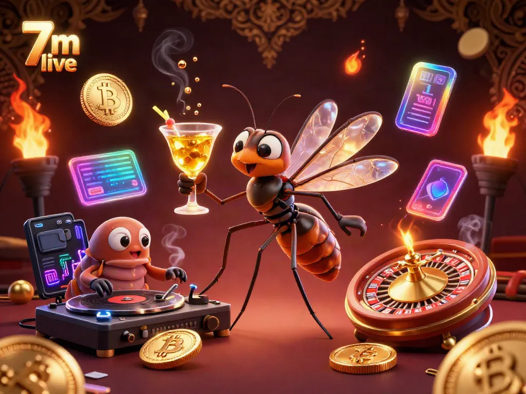 Engage with 7m live scores while enjoying a vibrant casino scene featuring futuristic characters and elements.
