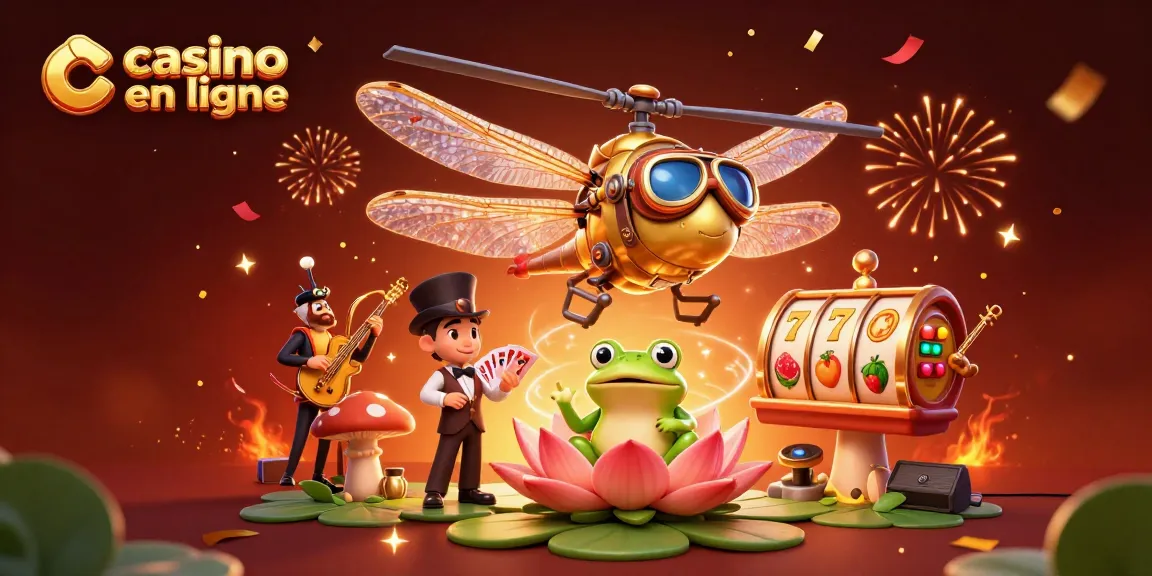 Jouez à casino en ligne avec des croupiers de grenouilles au milieu d'une fête colorée.