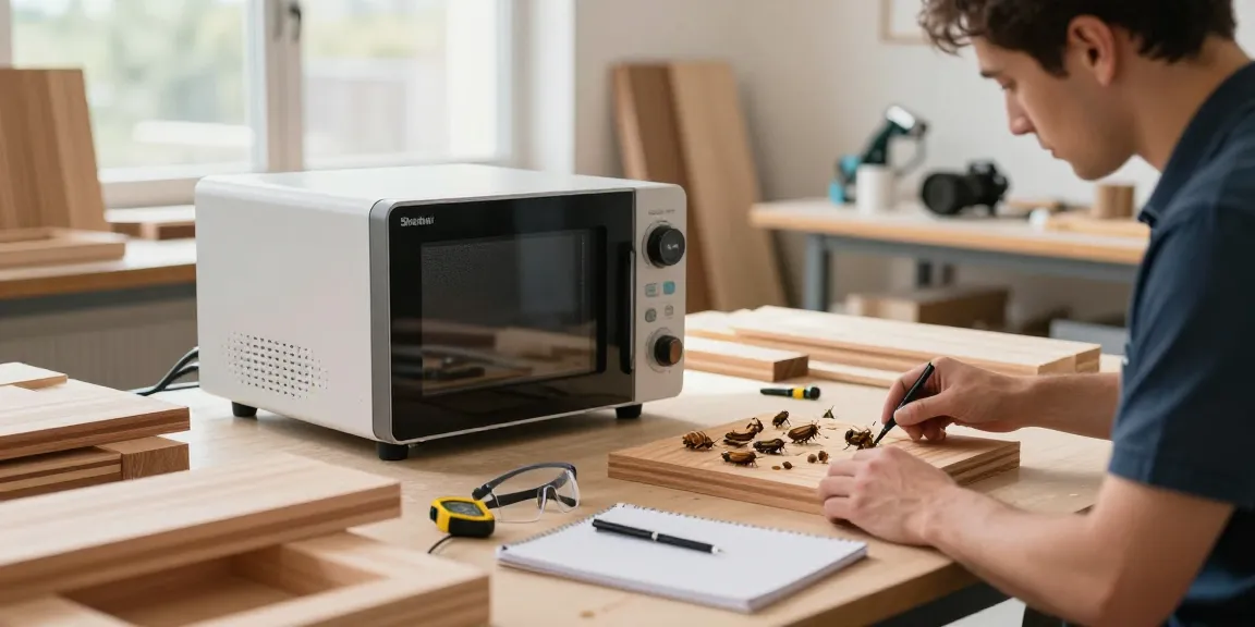 Shashel microwave device in action eliminating wood-boring insects in a workshop.