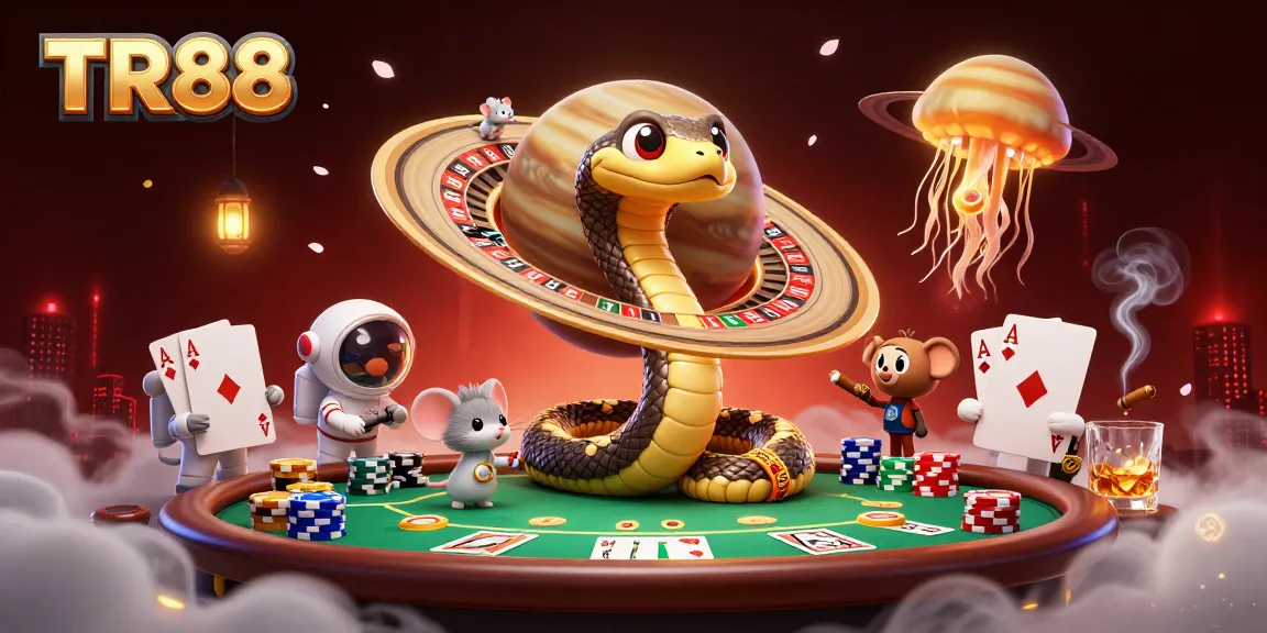 Join TR88 for thrilling bets with cosmic dealers in an energetic casino scene.