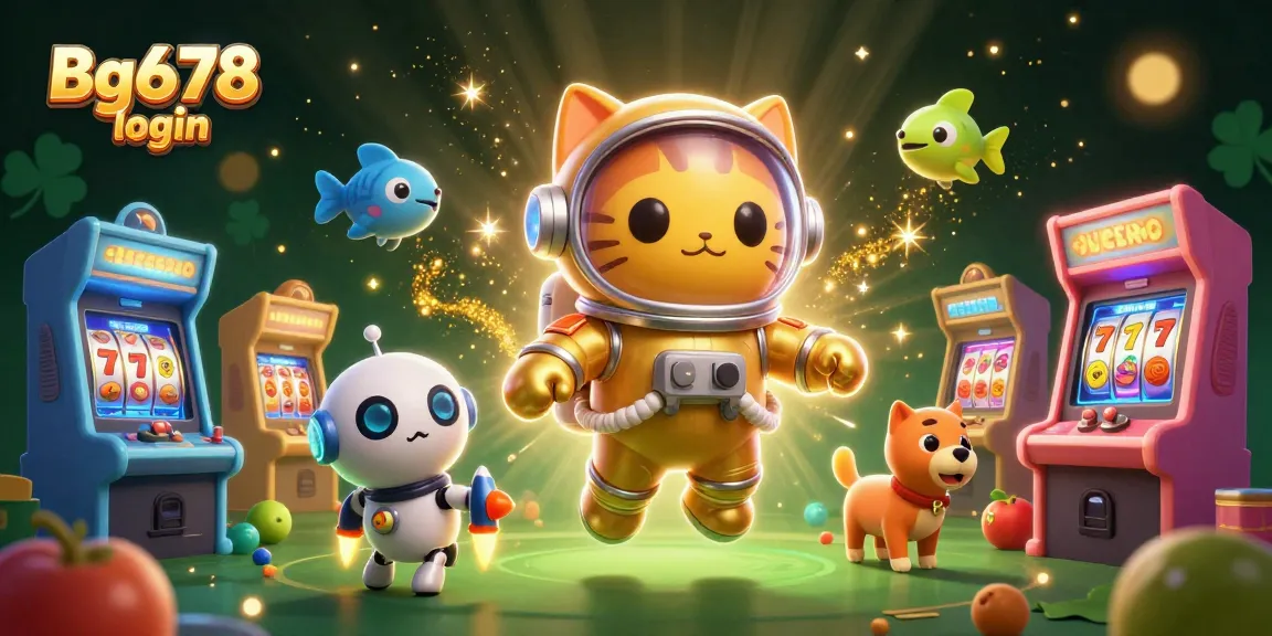 Engage with the Bg678 login scene showcasing a cat astronaut and gaming elements symbolizing excitement and fun.
