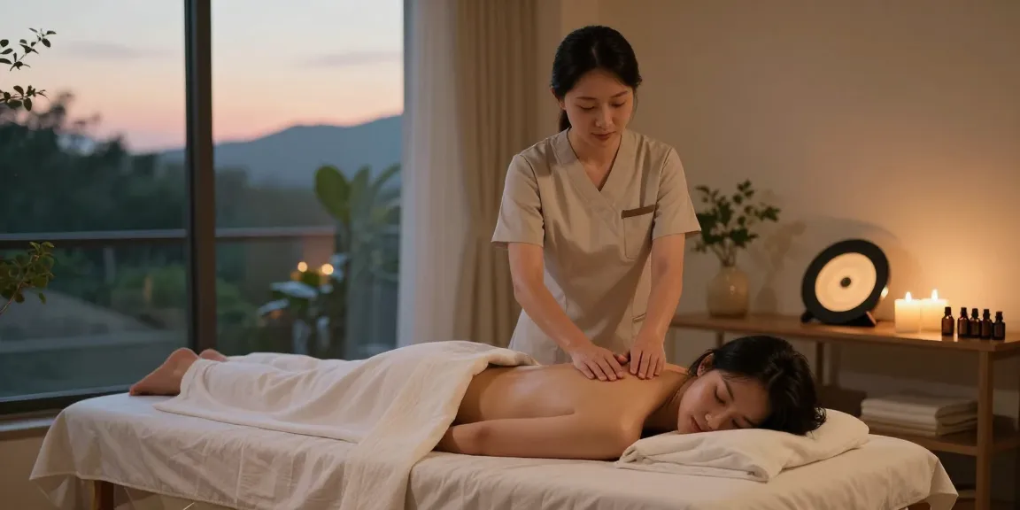 Relaxing 서초출장마사지 with a professional therapist in a serene home environment.