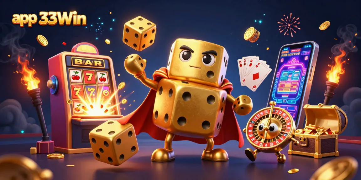 Experience thrilling gameplay with app 33Win as golden dice come to life in a captivating casino scene.