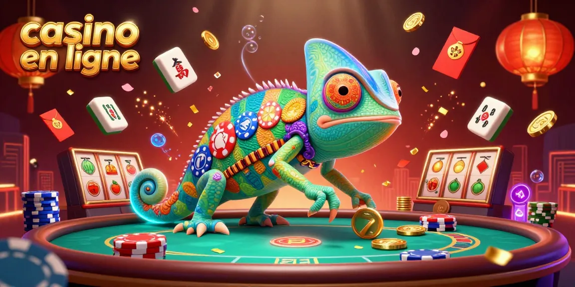 Visualisez le propriétaire caméléon d'un casino en ligne remportant des gains en jouant avec des jetons colorés.