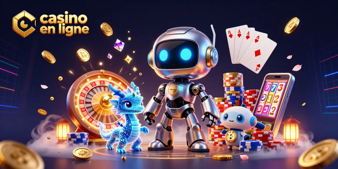 Jouez à casino en ligne avec ce robot cyberpunk et ses compagnons lumineux.