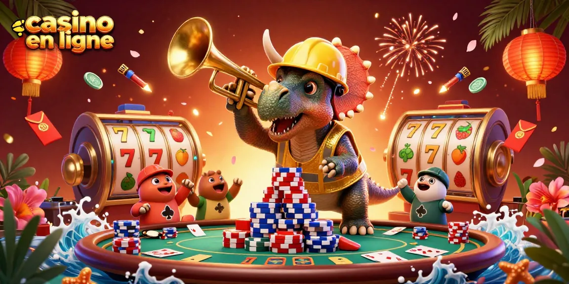 Jouez avec le triceratops sur un sommet de jetons de poker dans un casino en ligne