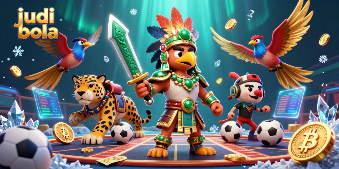Engage in judi bola with a dynamic illustration featuring Aztec warriors and sports betting elements.