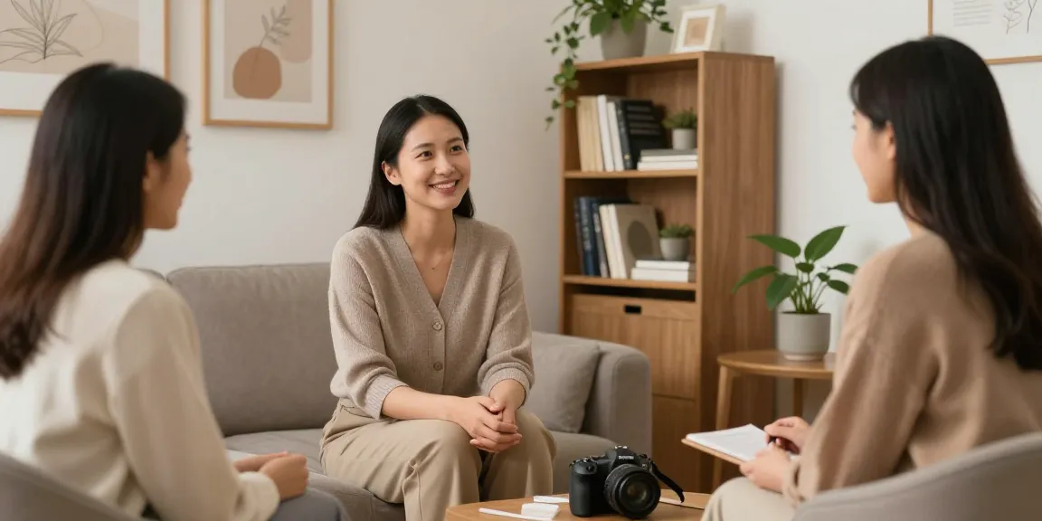 Private psychiatric assessment in a warm, welcoming counselor office with professional care.